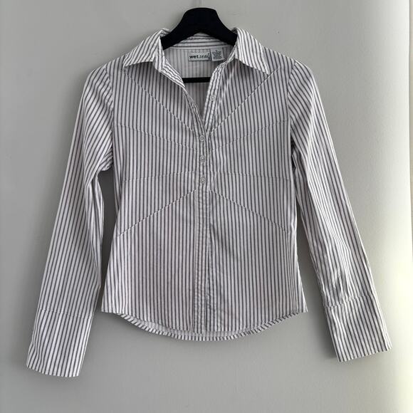 Y2K Wet Seal Button Down Long Sleeve Blouse Size Small Pin Stripe - Picture 1 of 7